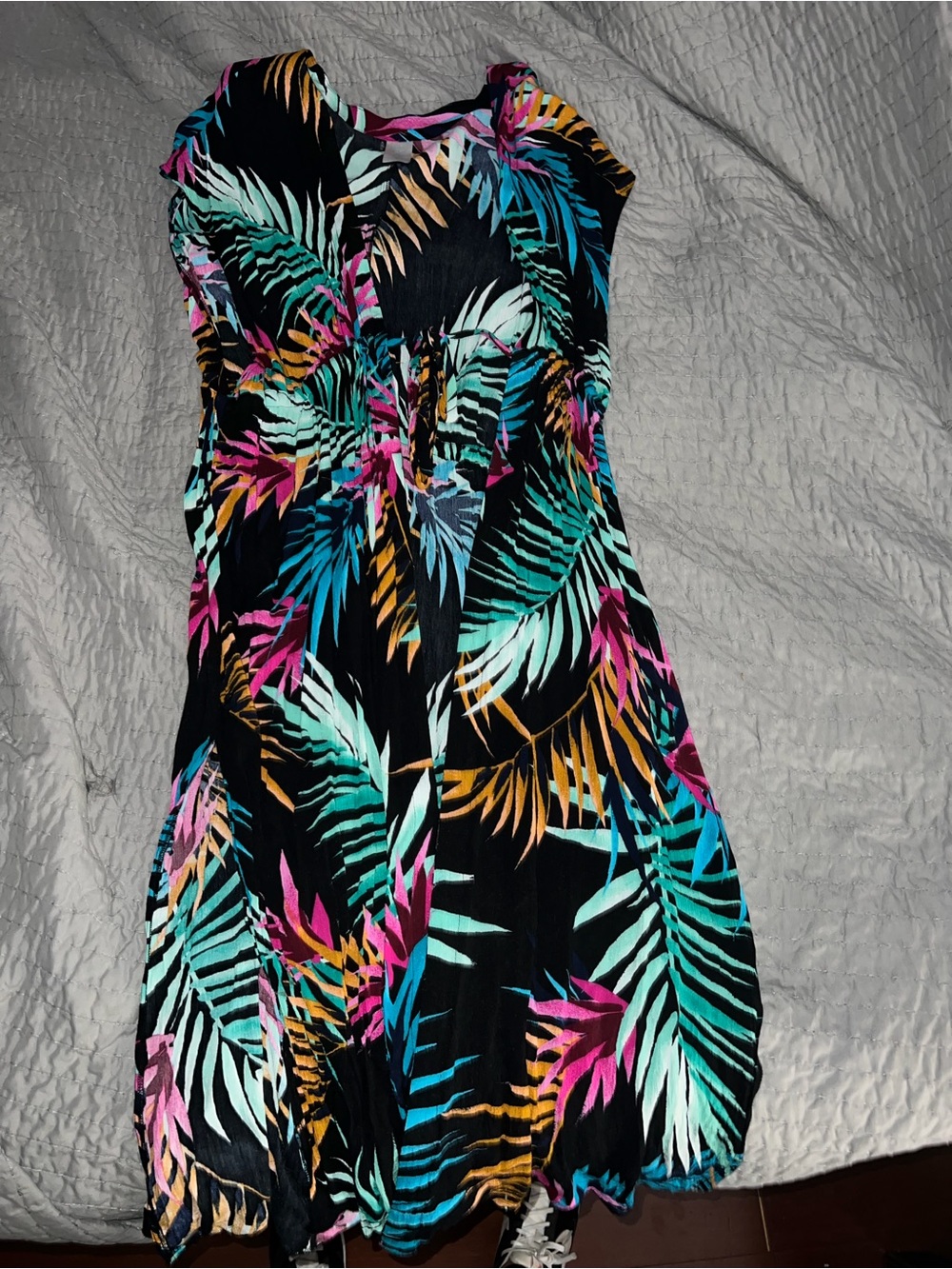 Kona Sol Black Maxi Dress Coverup with Teal Pink and Orange Palm Print